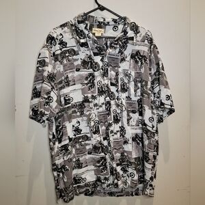 Panama Jack Black/White ALL Over PRINT Hawaiian CAMP Shirt XL Aloha Maui Hawaii